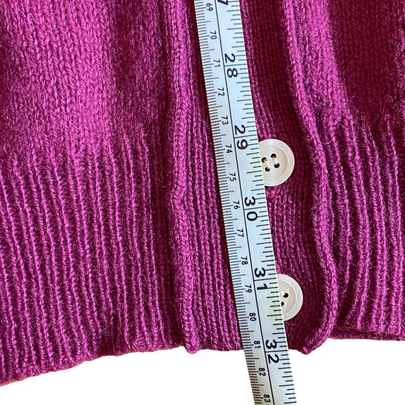 Vintage Fuchsia Oversized Wool Varsity Crop Sleeve Cardigan Sweater - Picture 4 of 8